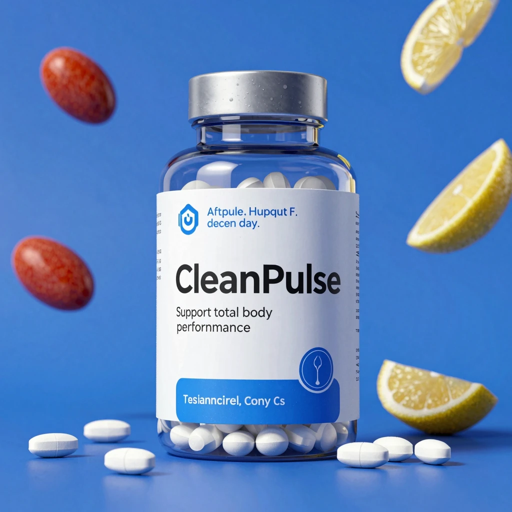 CleanPulse supplement bottle illustration on neutral background